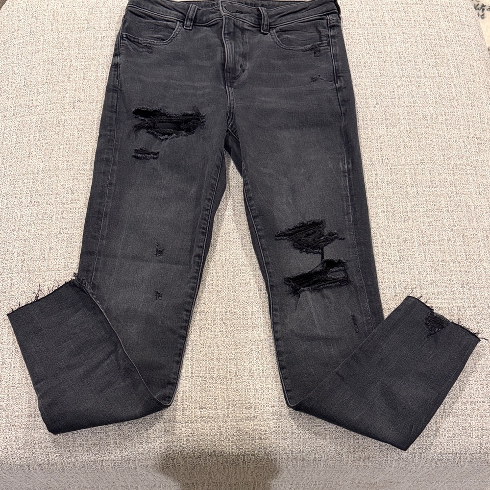 American Eagle Outfitters Distressed Charcoal Skinny Jeans